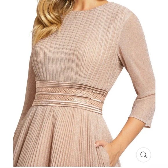 NWT MAC‎ DUGGAL ROSE GOLD 30700 SHIMMERING PLEATED A-LINE 3/4 SLEEVES DRESS - Picture 4 of 5